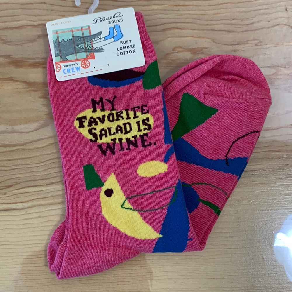 Blue Q socks “My favorite salad is wine”
